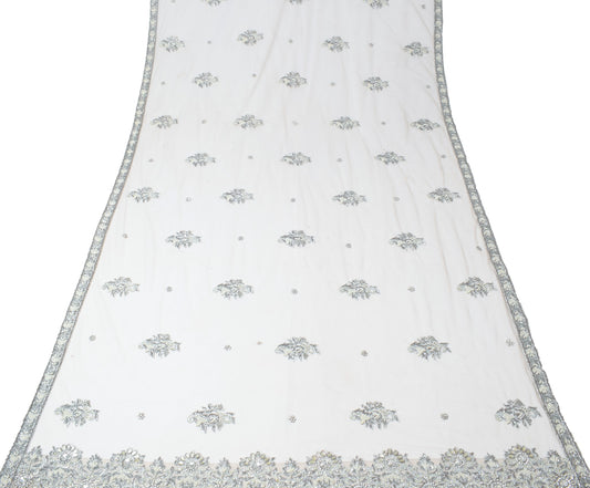 Sushila Vintage Gray Net Heavy Dupatta Hand Beaded Zardozi Weeding Long Stole