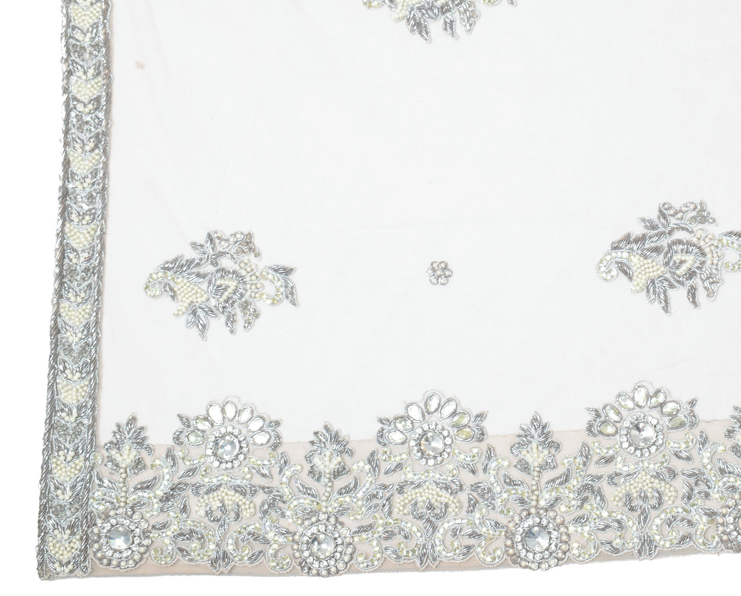 Sushila Vintage Gray Net Heavy Dupatta Hand Beaded Zardozi Weeding Long Stole