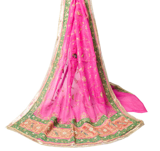 Sushila Vintage Magenta Heavy Dupatta Pure Silk Zardozi Fringe Border Long Stole