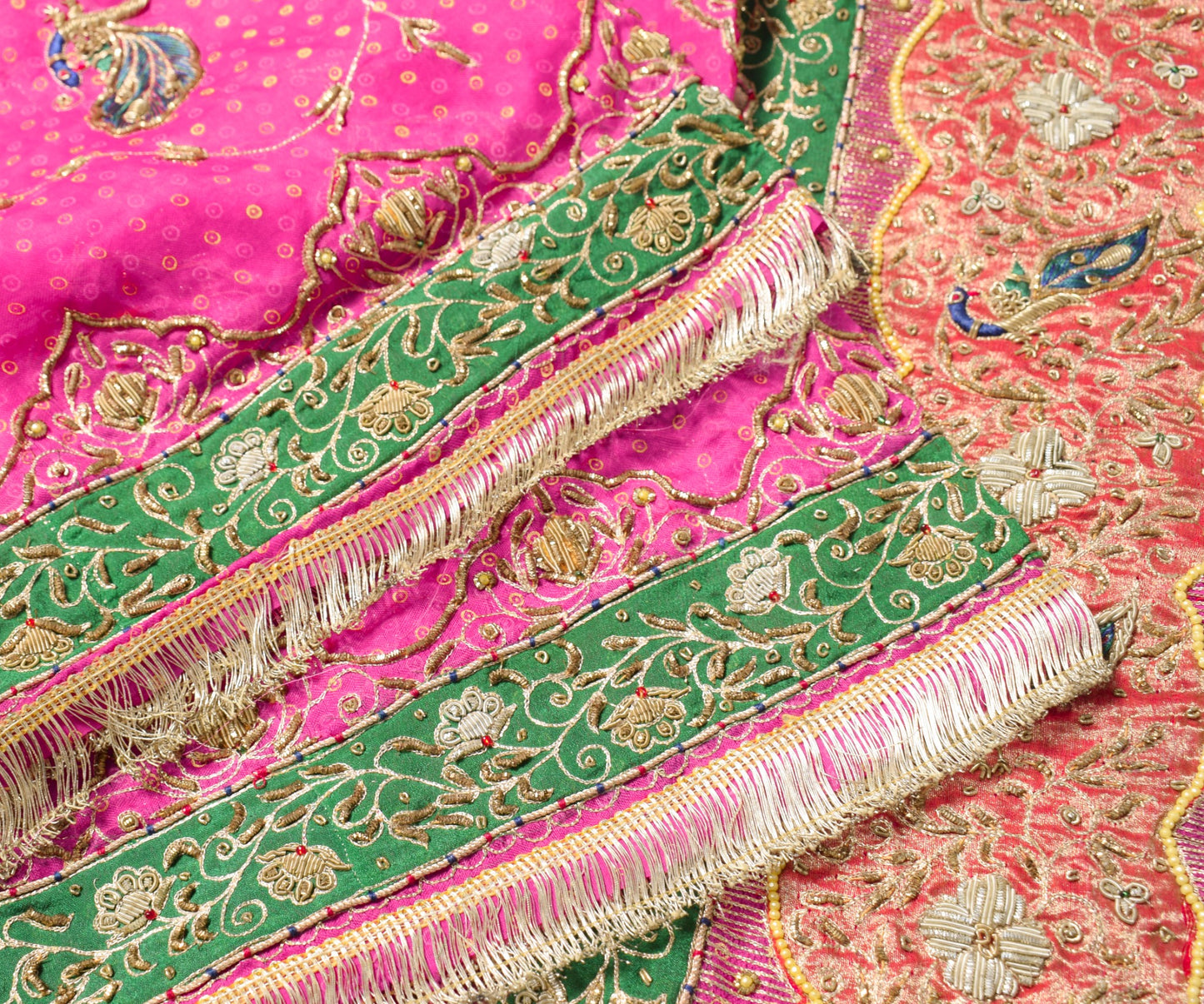 Sushila Vintage Magenta Heavy Dupatta Pure Silk Zardozi Fringe Border Long Stole