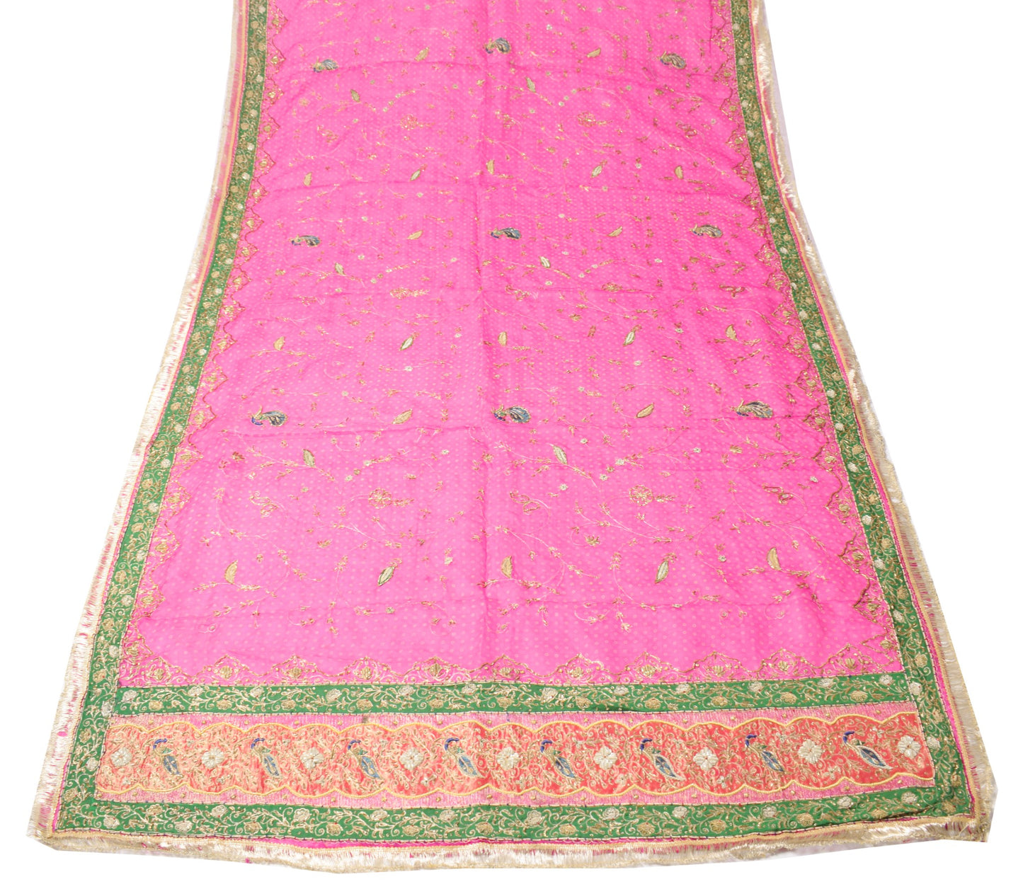 Sushila Vintage Magenta Heavy Dupatta Pure Silk Zardozi Fringe Border Long Stole
