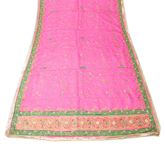 Sushila Vintage Magenta Heavy Dupatta Pure Silk Zardozi Fringe Border Long Stole