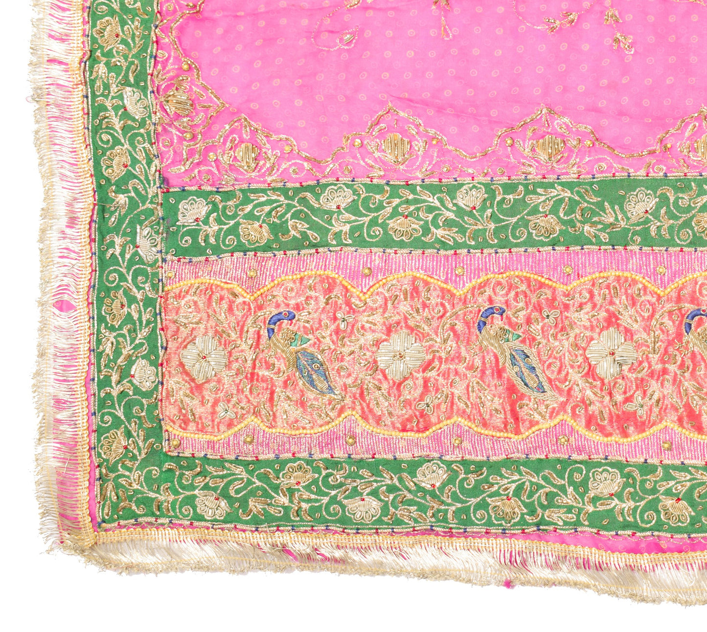 Sushila Vintage Magenta Heavy Dupatta Pure Silk Zardozi Fringe Border Long Stole