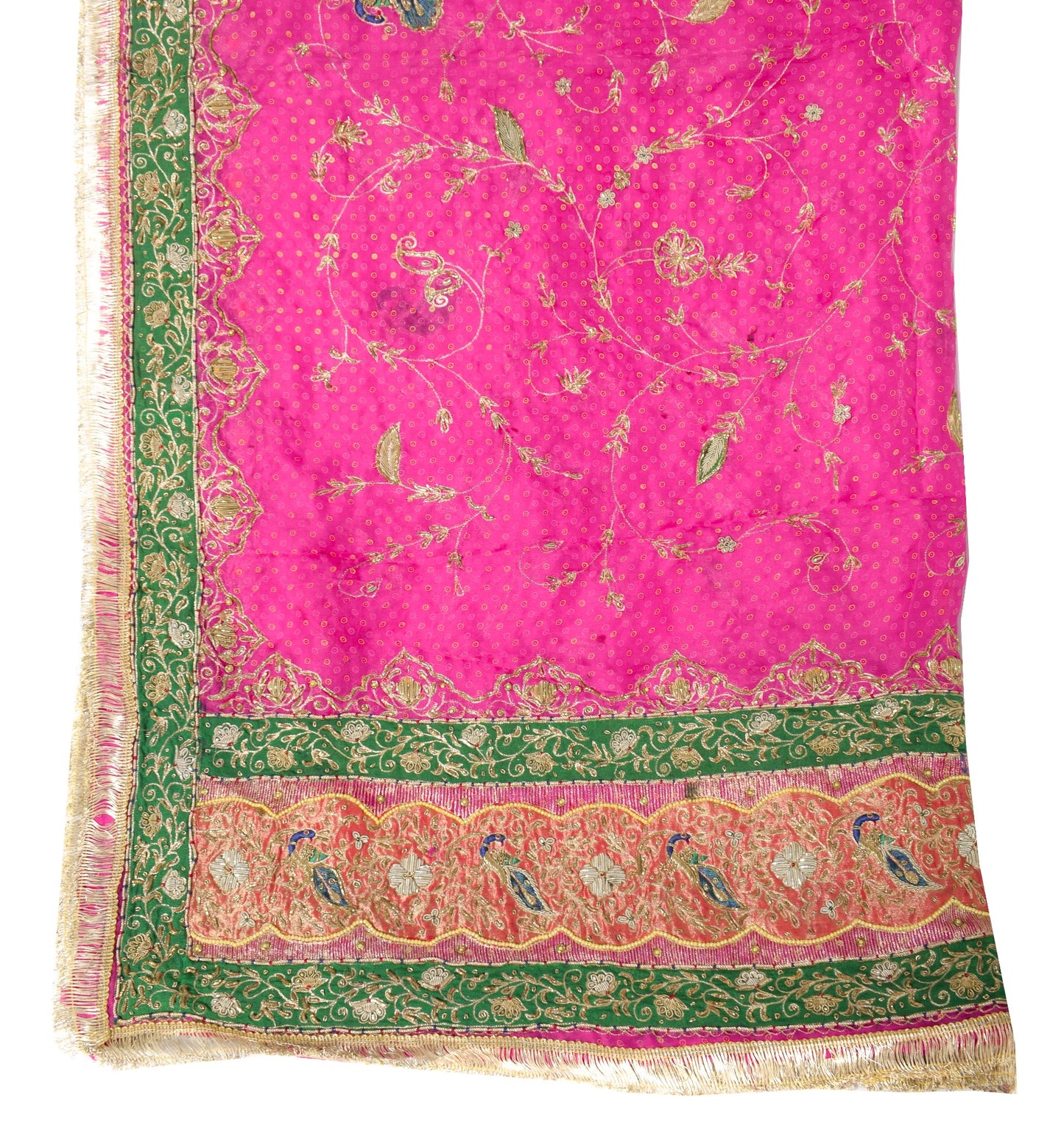 Sushila Vintage Magenta Heavy Dupatta Pure Silk Zardozi Fringe Border Long Stole