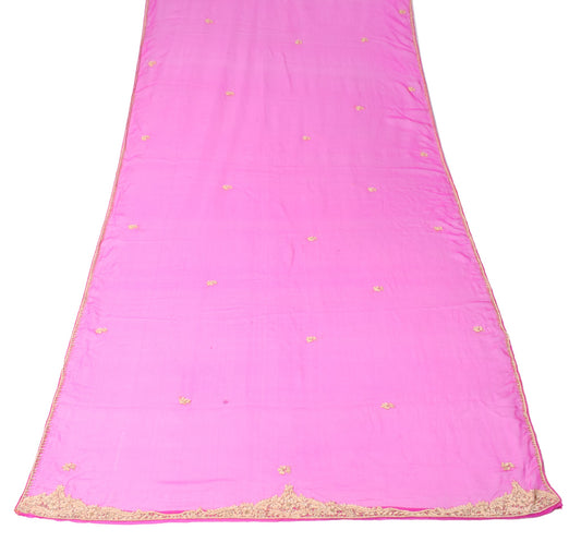 Sushila Vintage Pure Chiffon Dupatta Fuchsia Pink Hand Beaded Zardozi Long Stole
