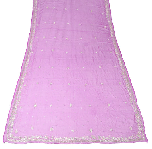 Sushila Vintage Purple Floral Dupatta Pure Chiffon Zari Embroidered Long Stole