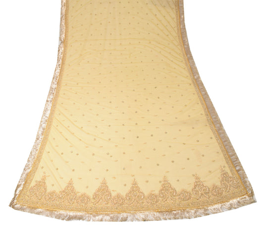 Sushila Vintage Yellow Net Mesh Heavy Dupatta Hand Beaded Zardozi Long Stole