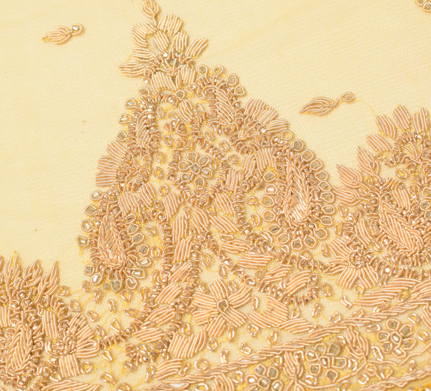 Sushila Vintage Yellow Net Mesh Heavy Dupatta Hand Beaded Zardozi Long Stole