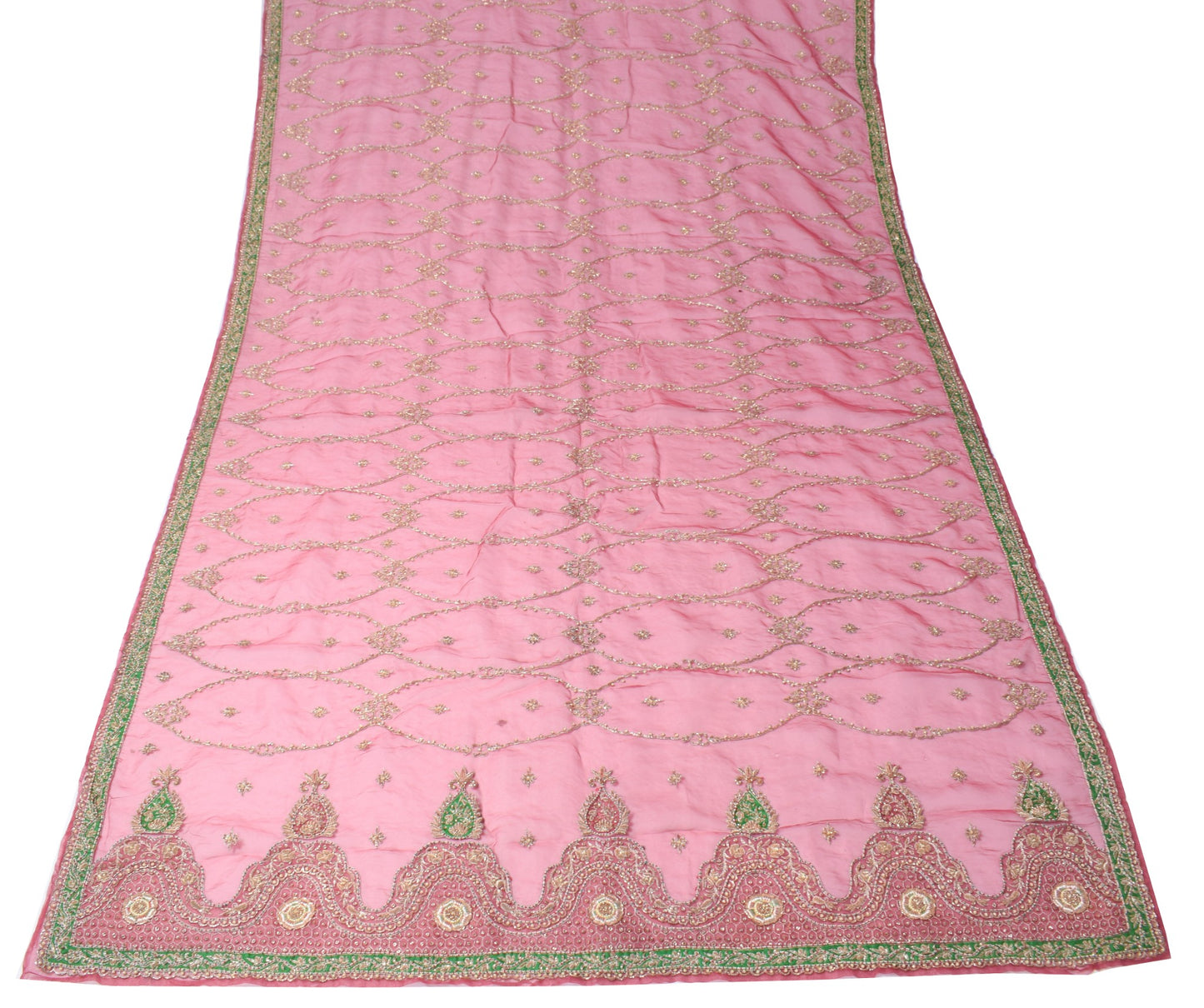 Sushila Vintage Art Organza Heavy Dupatta Hand Beaded Maroon Green Long Stole