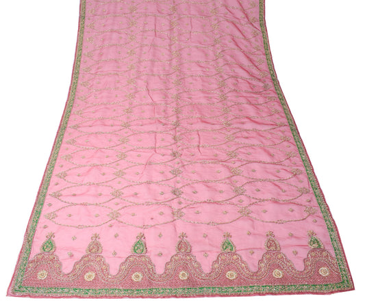 Sushila Vintage Art Organza Heavy Dupatta Hand Beaded Maroon Green Long Stole