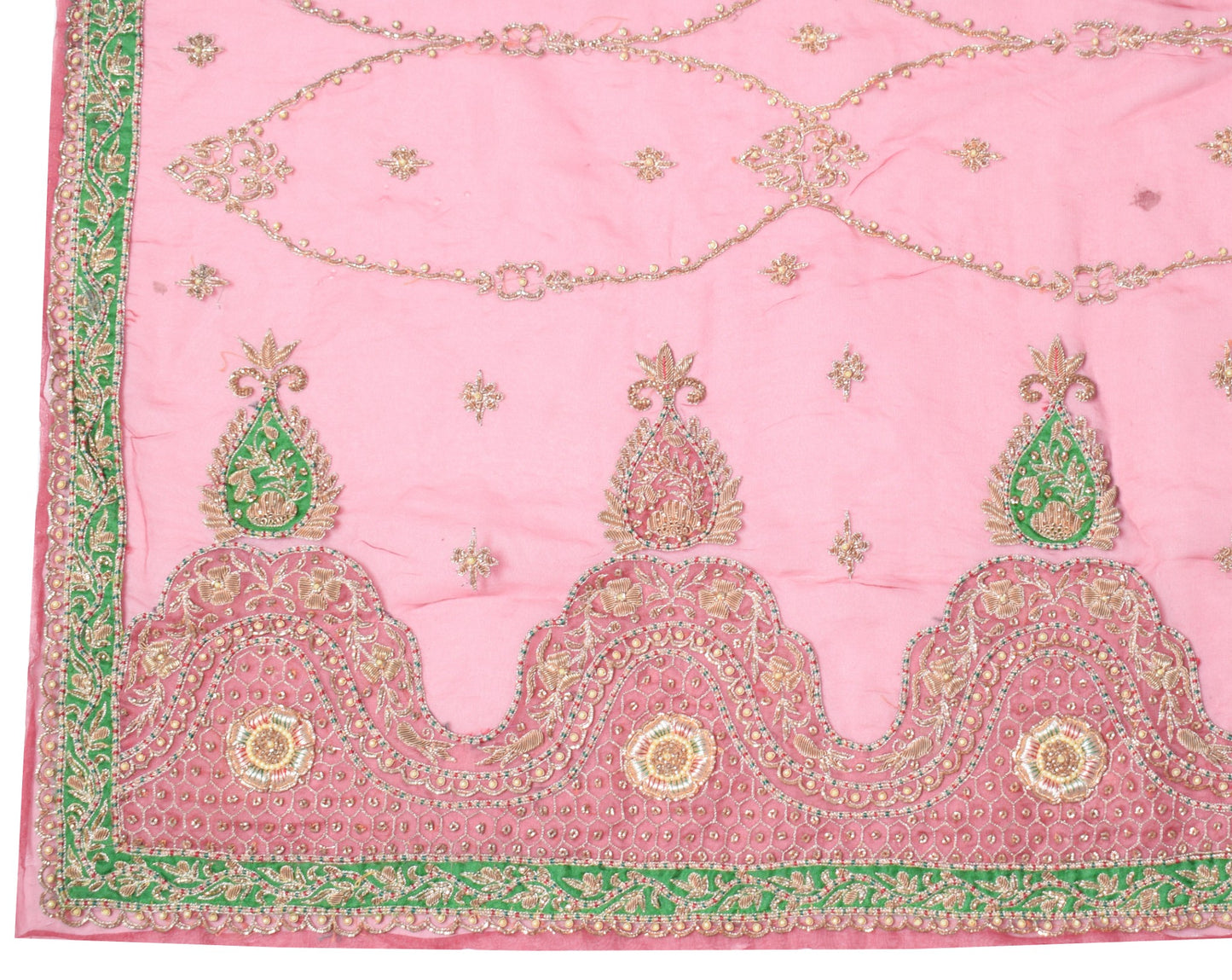 Sushila Vintage Art Organza Heavy Dupatta Hand Beaded Maroon Green Long Stole
