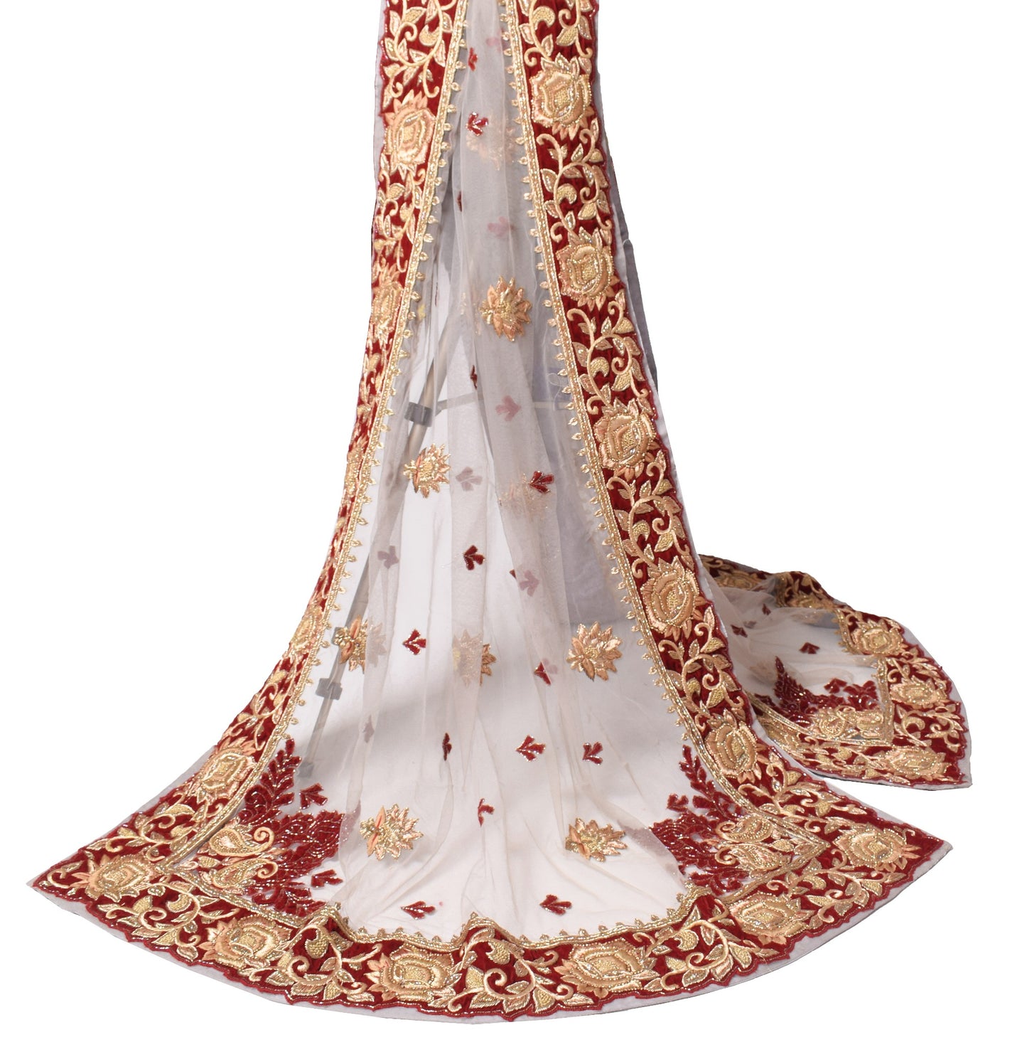 Sushila Vintage Gray Heavy Dupatta with Velvet Border Zardozi Net Long Stole