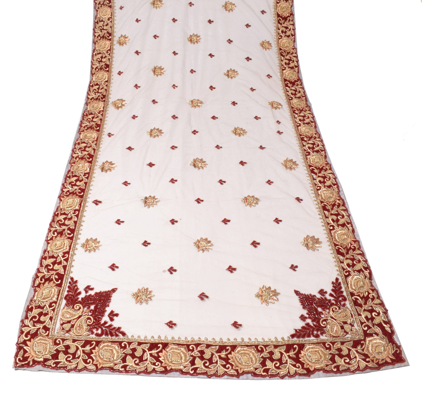 Sushila Vintage Gray Heavy Dupatta with Velvet Border Zardozi Net Long Stole
