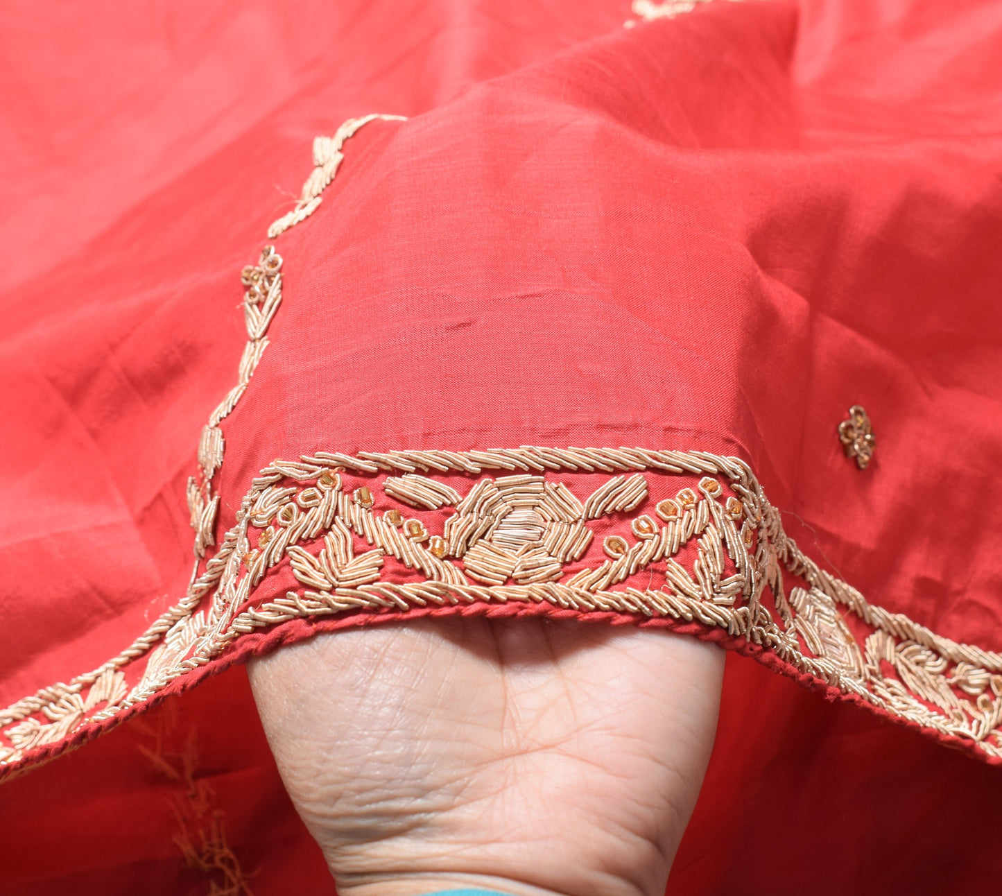 Sushila Vintage Pure Silk Heavy Dupatta Hand Beaded Zardozi Red Long Stole Wrap