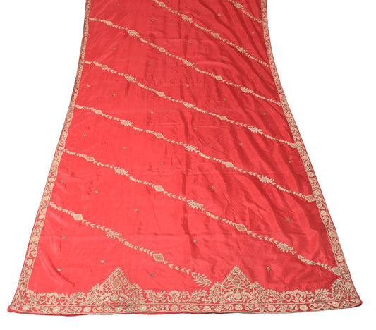 Sushila Vintage Pure Silk Heavy Dupatta Hand Beaded Zardozi Red Long Stole Wrap