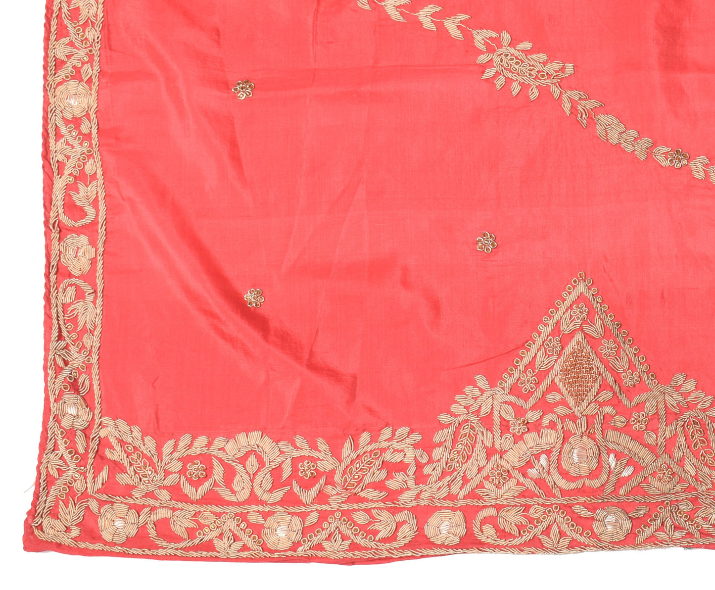 Sushila Vintage Pure Silk Heavy Dupatta Hand Beaded Zardozi Red Long Stole Wrap