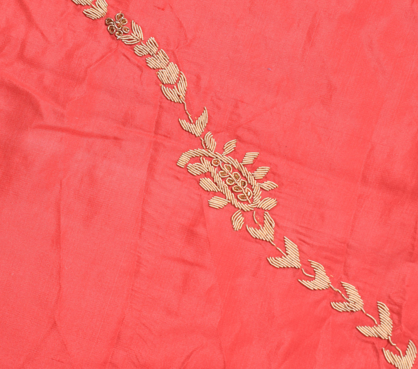 Sushila Vintage Pure Silk Heavy Dupatta Hand Beaded Zardozi Red Long Stole Wrap