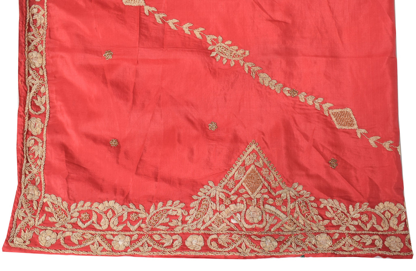 Sushila Vintage Pure Silk Heavy Dupatta Hand Beaded Zardozi Red Long Stole Wrap