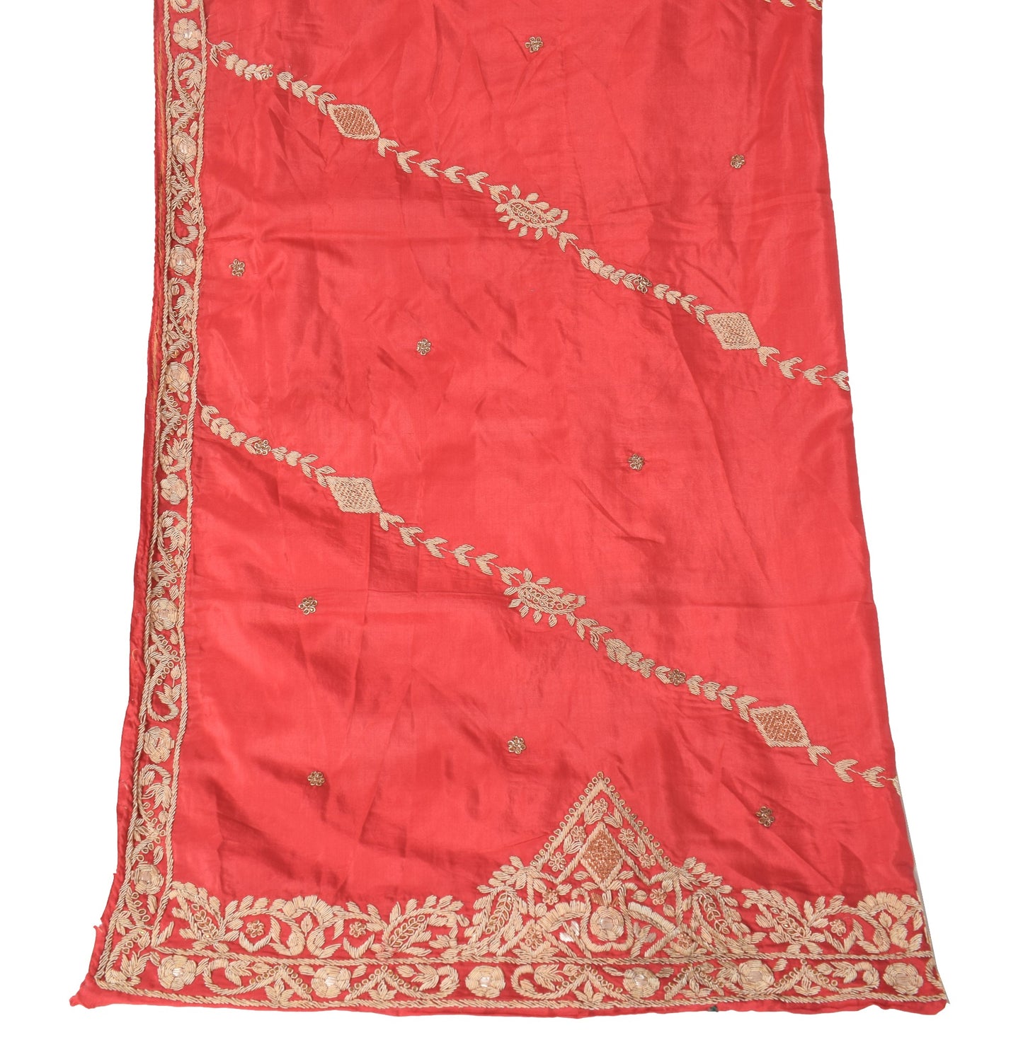 Sushila Vintage Pure Silk Heavy Dupatta Hand Beaded Zardozi Red Long Stole Wrap
