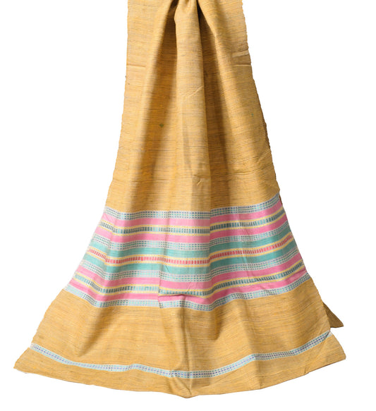 Sushila Vintage Yellow Handloom Dupatta Hand Woven Pure Khadi Indian Long Stole