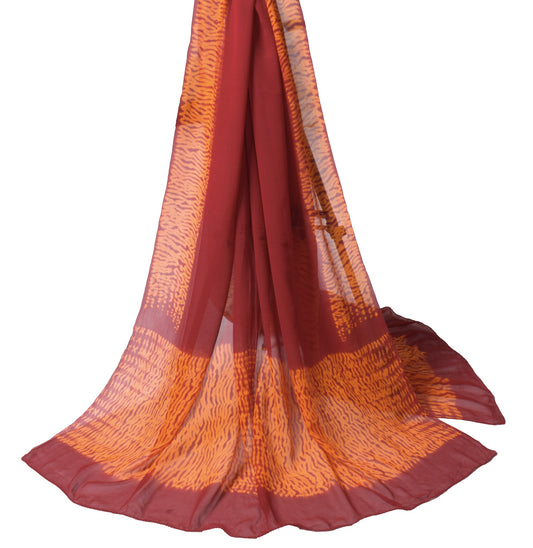 Sushila Vintage Shibori Pure Georgette Dupatta Hand-Dyed Batik Maroon Long Stole