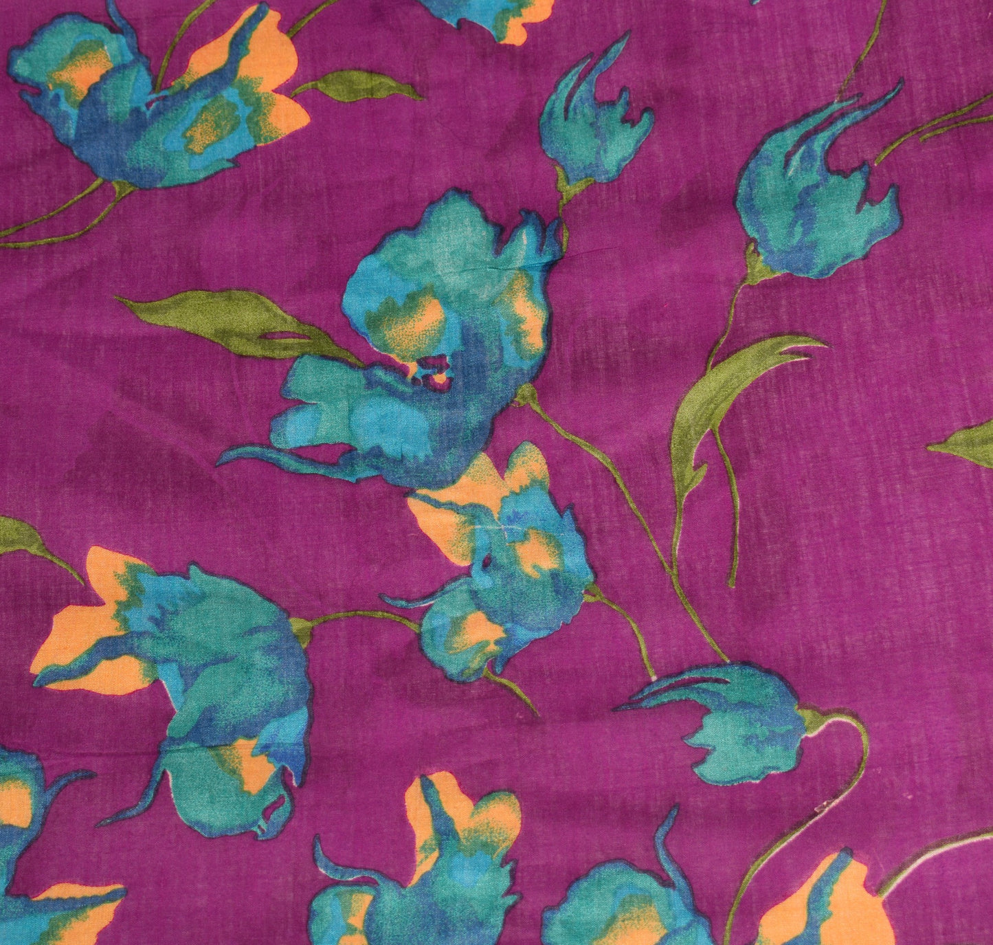 Sushila Vintage Purple Dupatta Floral Hand Printed Pure Silk Indian Long Stole