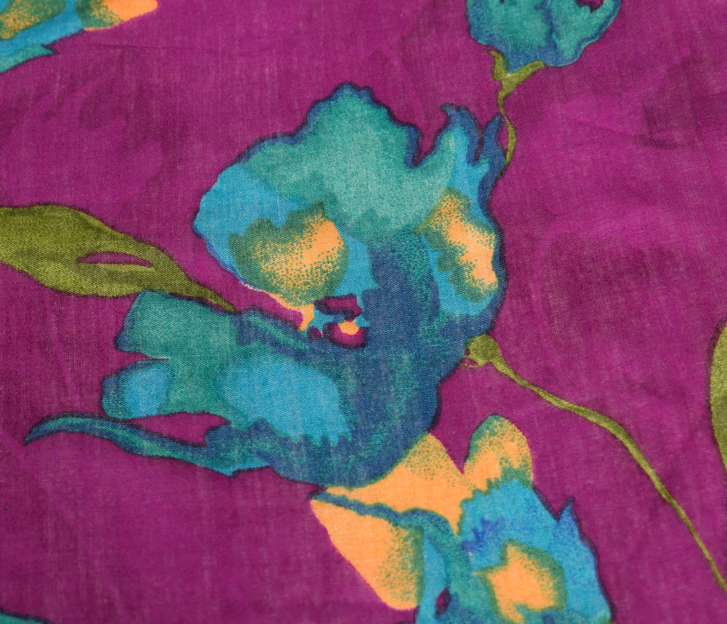 Sushila Vintage Purple Dupatta Floral Hand Printed Pure Silk Indian Long Stole