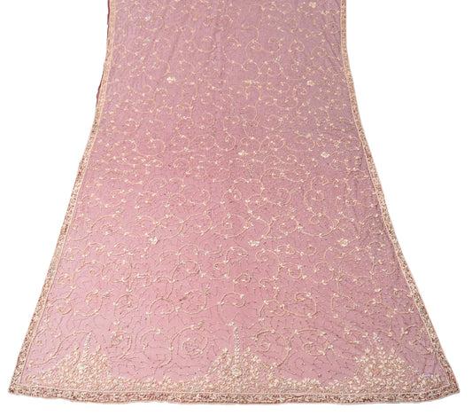 Sushila Vintage Zardozi Dupatta Maroon Net Mesh HEAVY Handmade Long Stole Wrap