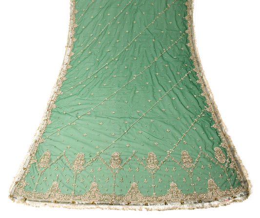 Sushila Vintage Green Heavy Dupatta Net Hand Beaded Zardozi Nikah Long Stole