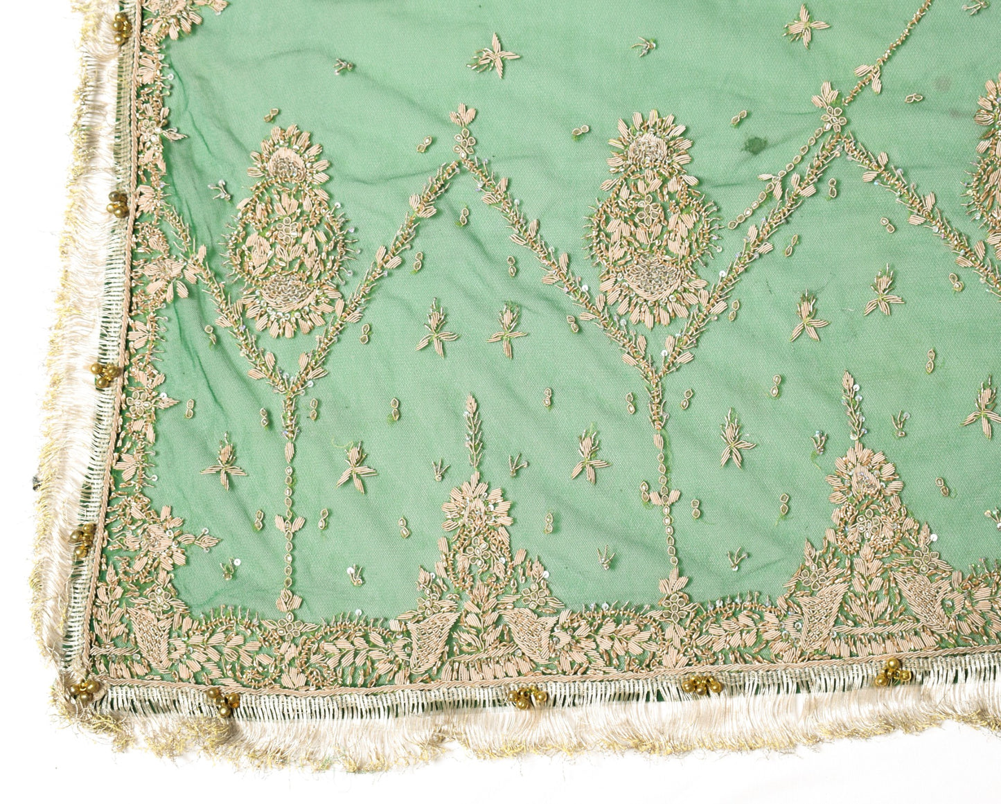 Sushila Vintage Green Heavy Dupatta Net Hand Beaded Zardozi Nikah Long Stole
