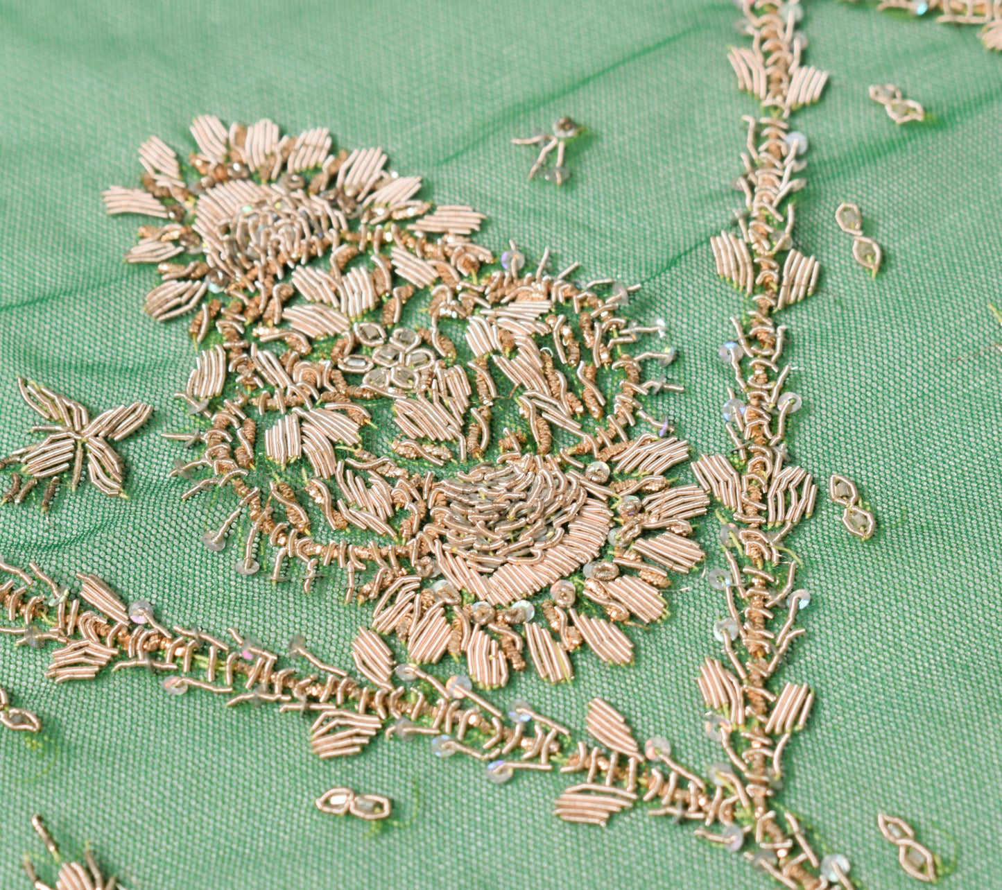 Sushila Vintage Green Heavy Dupatta Net Hand Beaded Zardozi Nikah Long Stole