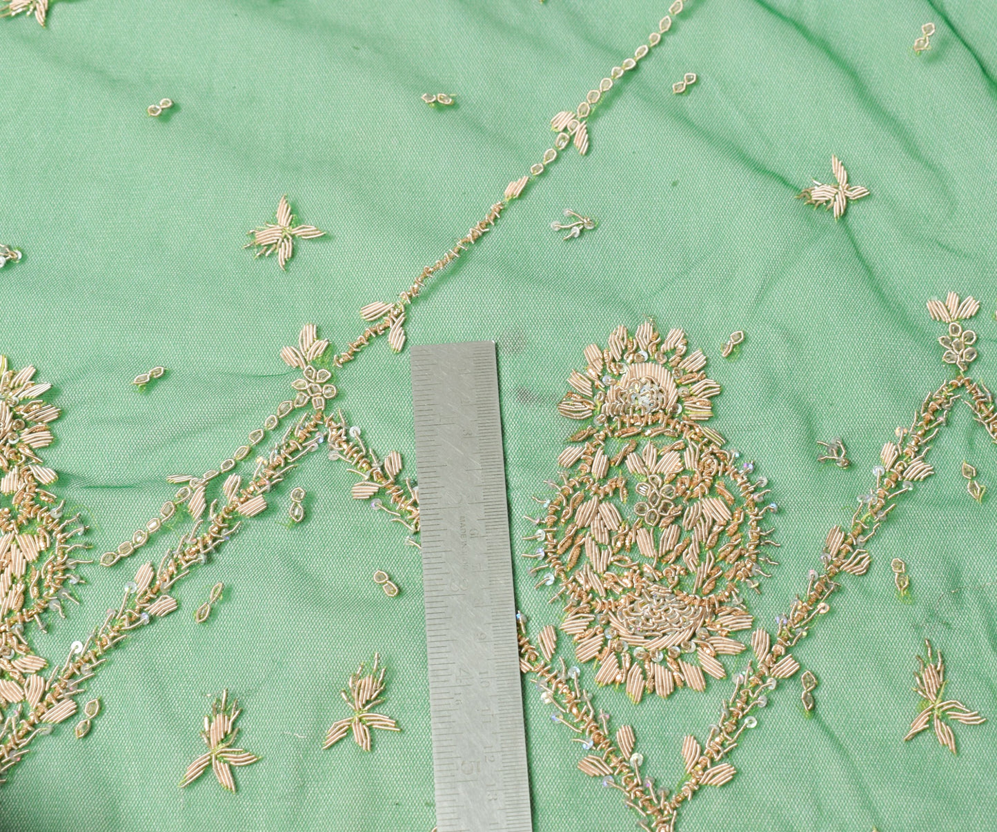 Sushila Vintage Green Heavy Dupatta Net Hand Beaded Zardozi Nikah Long Stole