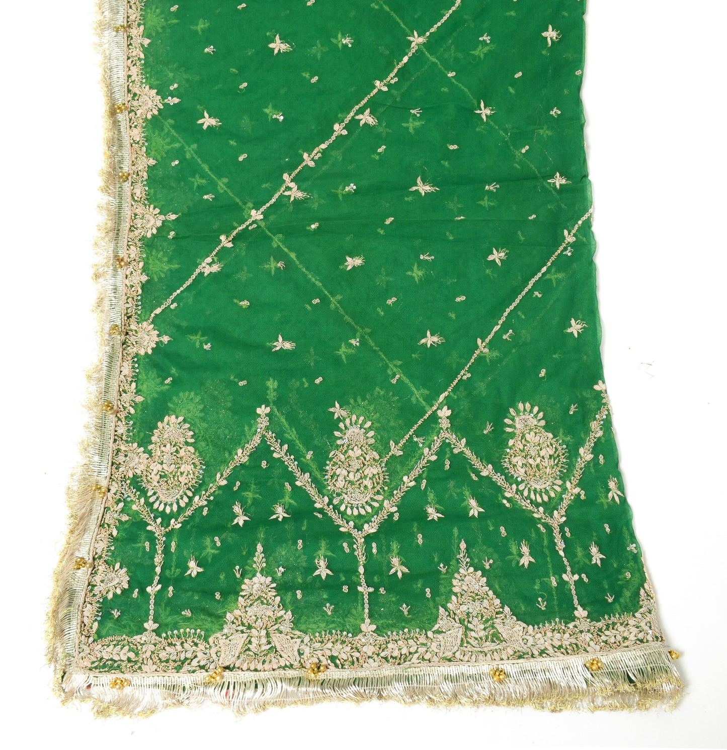 Sushila Vintage Green Heavy Dupatta Net Hand Beaded Zardozi Nikah Long Stole