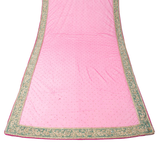 Sushila Vintage Pink Heavy Dupatta Contrast Green Zardozi Border Net Long Stole