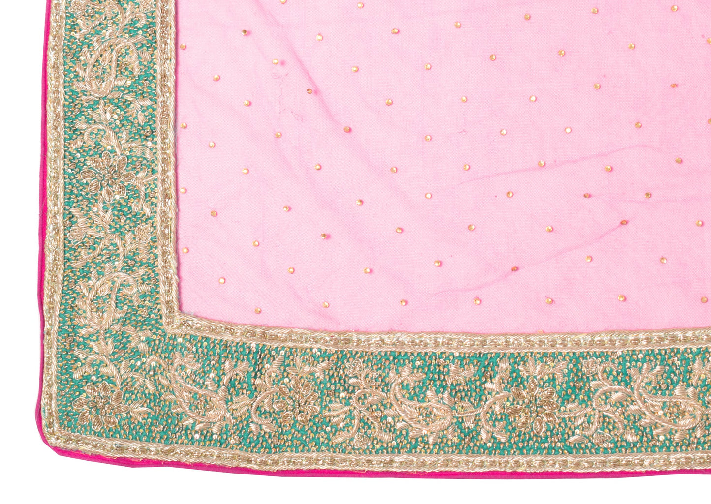 Sushila Vintage Pink Heavy Dupatta Contrast Green Zardozi Border Net Long Stole