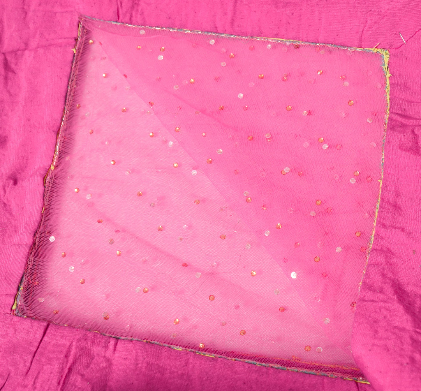 Sushila Vintage Pink Heavy Dupatta Contrast Green Zardozi Border Net Long Stole