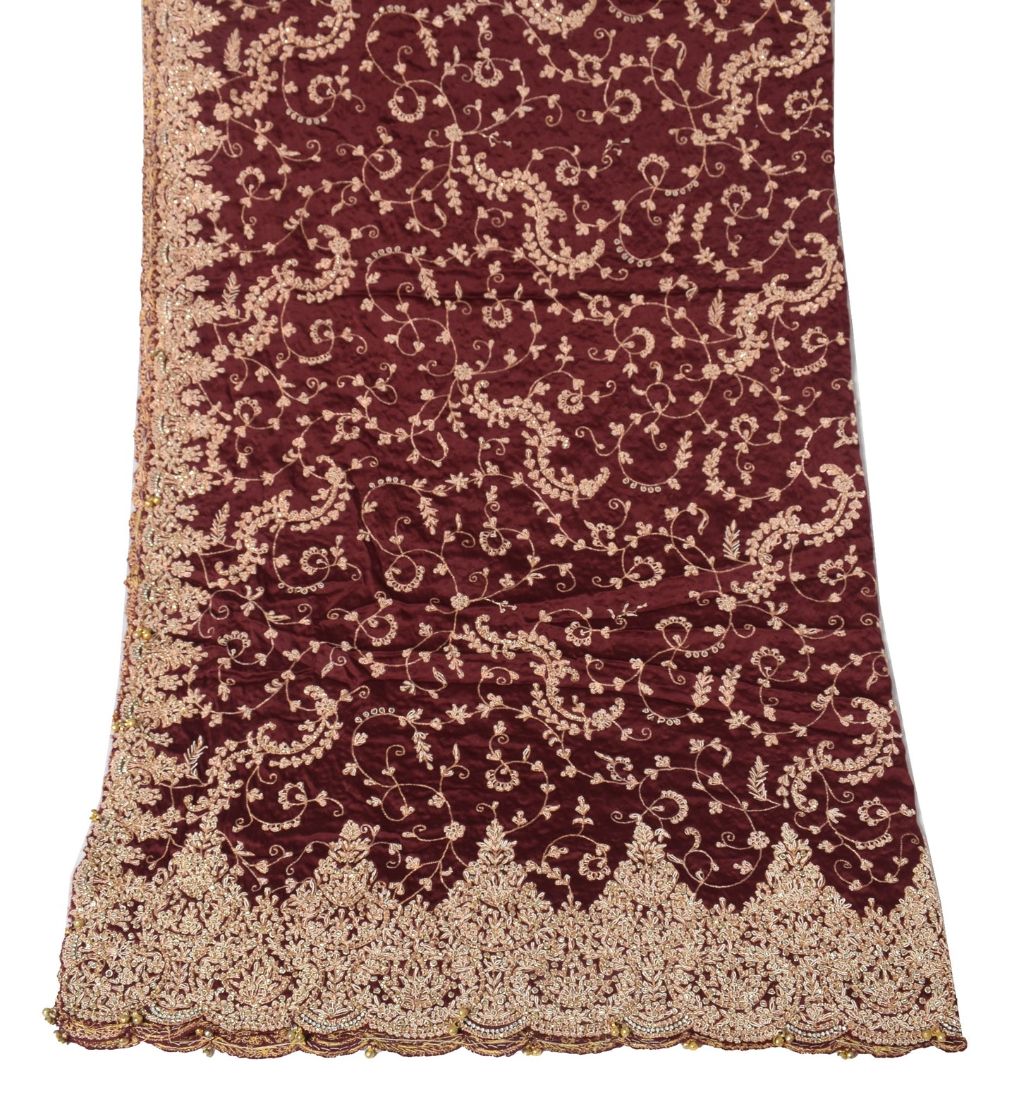 Sushila Vintage Maroon Heavy Dupatta Zardozi Work Cutwork Pure Satin Long Stole