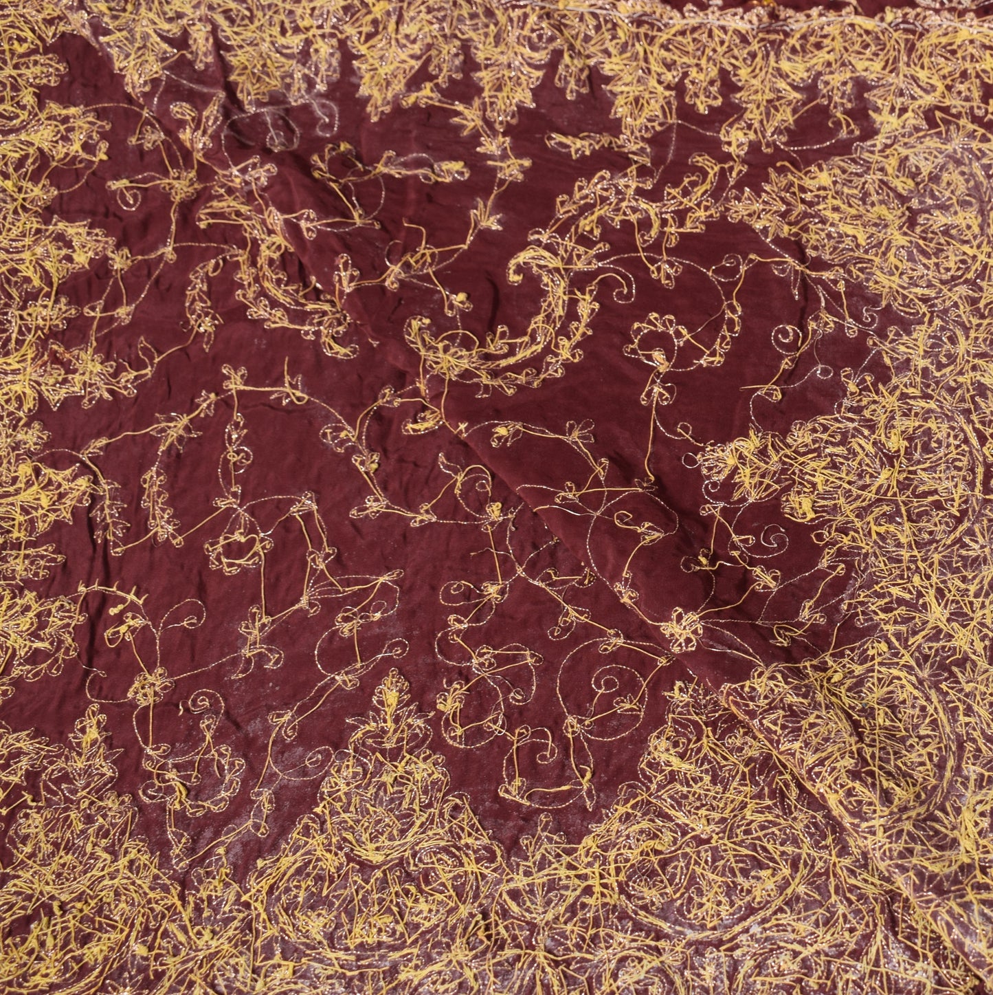 Sushila Vintage Maroon Heavy Dupatta Zardozi Work Cutwork Pure Satin Long Stole