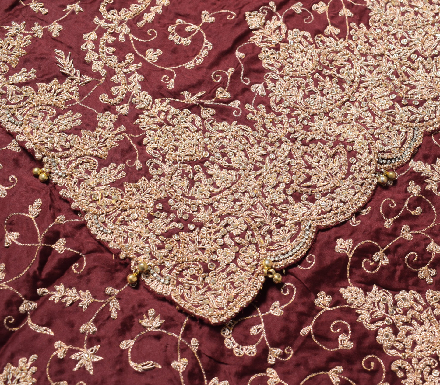 Sushila Vintage Maroon Heavy Dupatta Zardozi Work Cutwork Pure Satin Long Stole