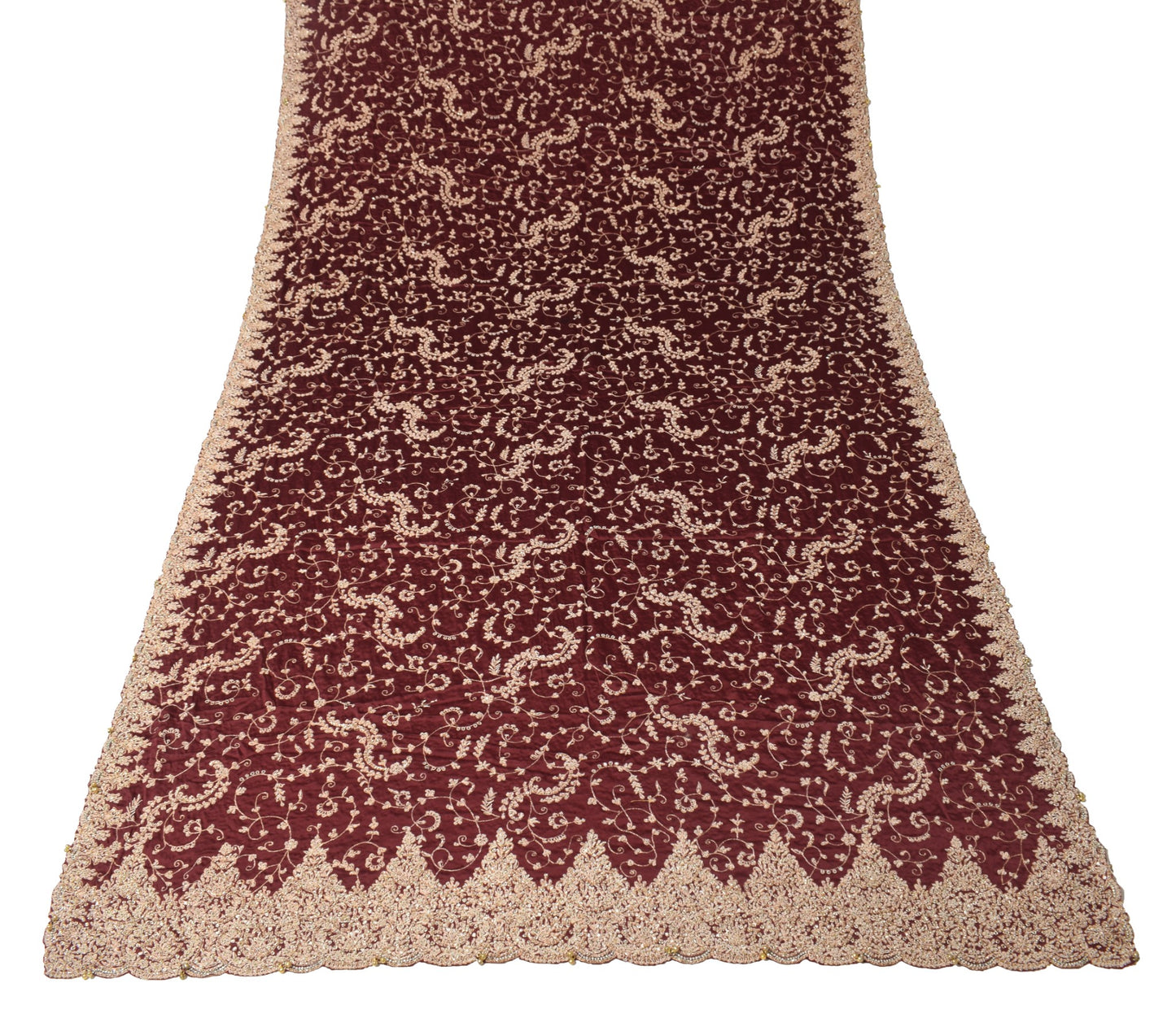 Sushila Vintage Maroon Heavy Dupatta Zardozi Work Cutwork Pure Satin Long Stole