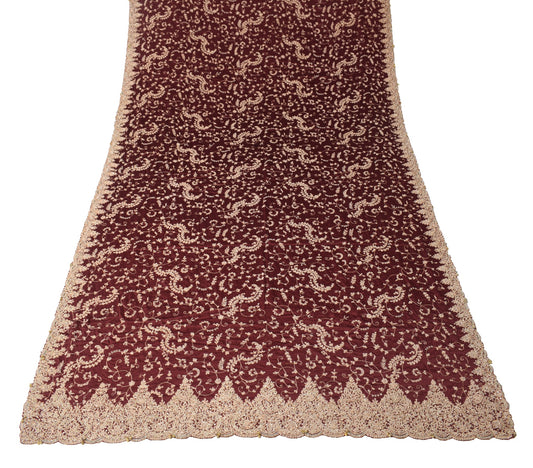 Sushila Vintage Maroon Heavy Dupatta Zardozi Work Cutwork Pure Satin Long Stole