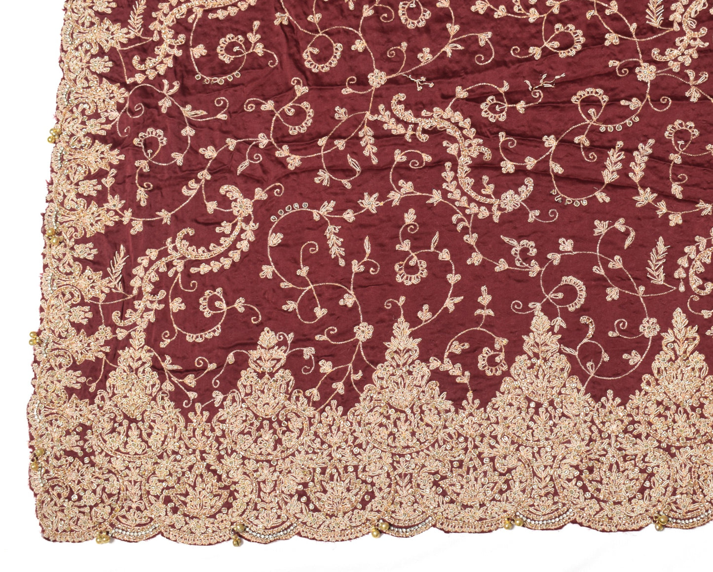 Sushila Vintage Maroon Heavy Dupatta Zardozi Work Cutwork Pure Satin Long Stole