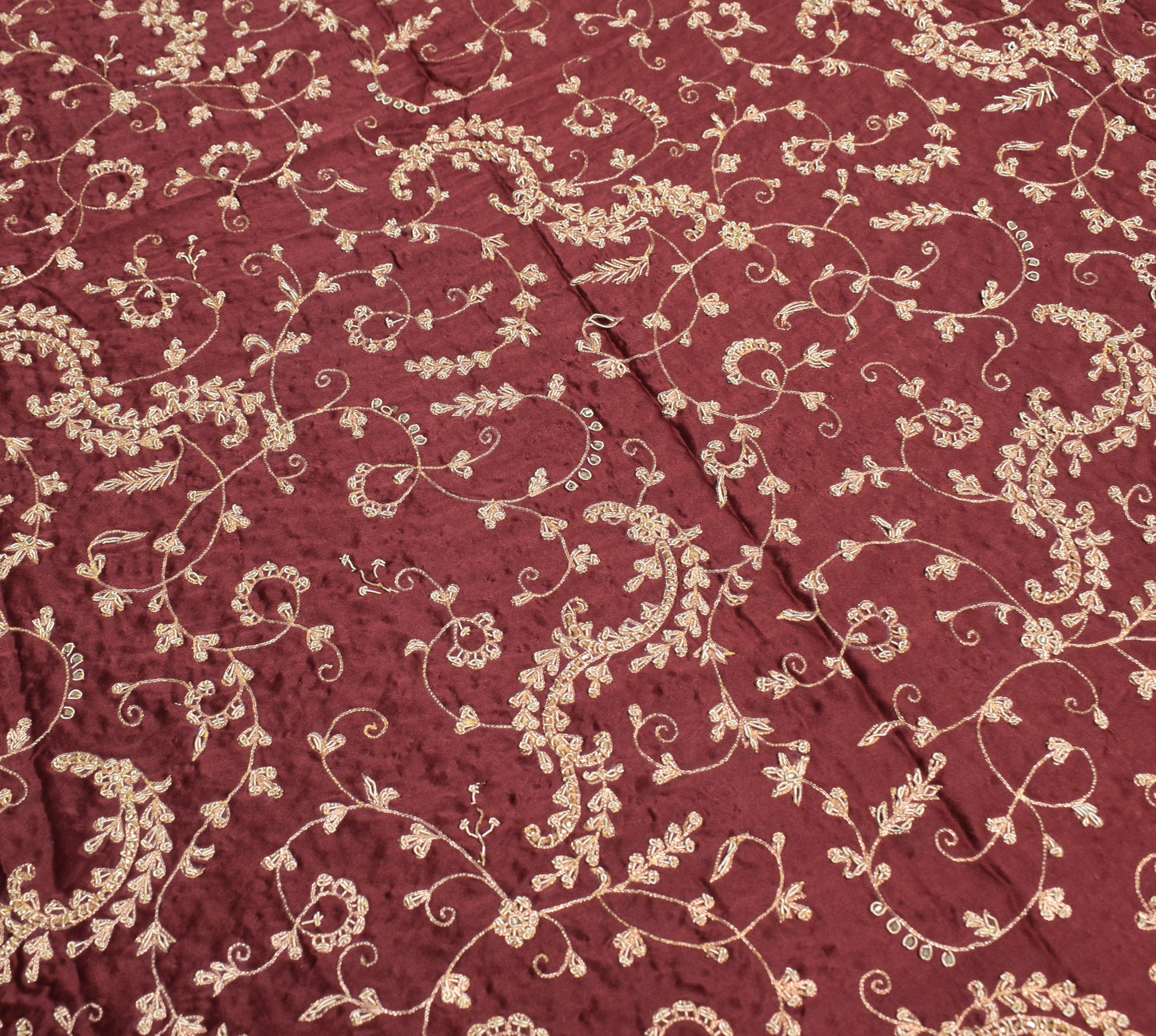 Sushila Vintage Maroon Heavy Dupatta Zardozi Work Cutwork Pure Satin Long Stole