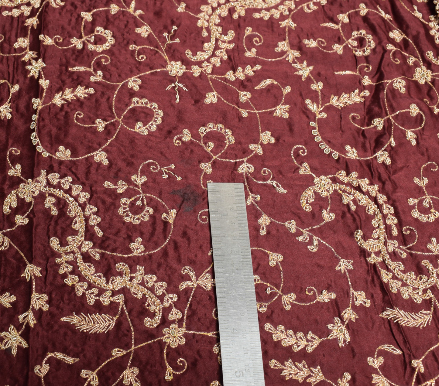 Sushila Vintage Maroon Heavy Dupatta Zardozi Work Cutwork Pure Satin Long Stole