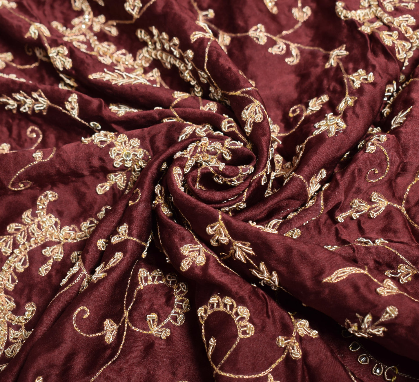 Sushila Vintage Maroon Heavy Dupatta Zardozi Work Cutwork Pure Satin Long Stole