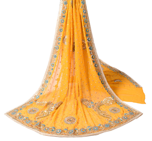 Sushila Vintage Mustard Heavy Dupatta Handwork Pure Georgette Wedding Long Stole