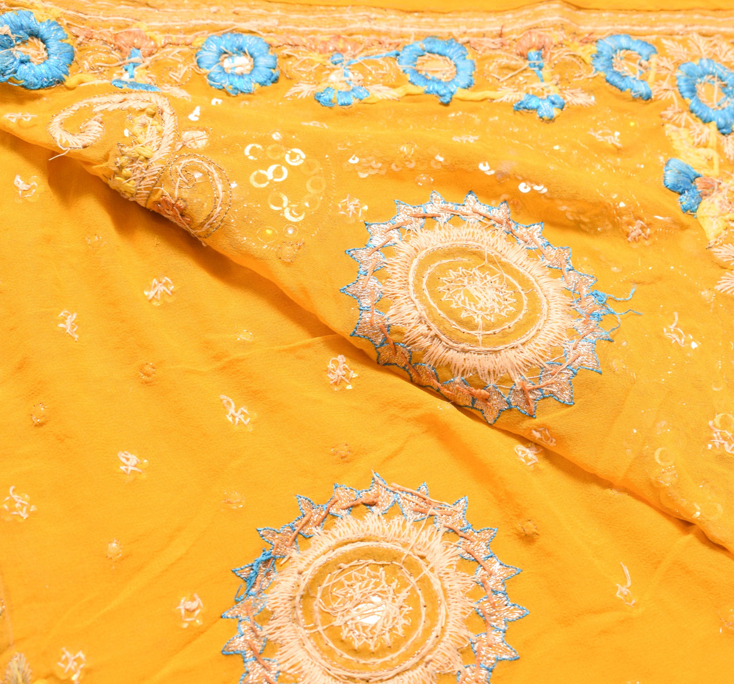 Sushila Vintage Mustard Heavy Dupatta Handwork Pure Georgette Wedding Long Stole