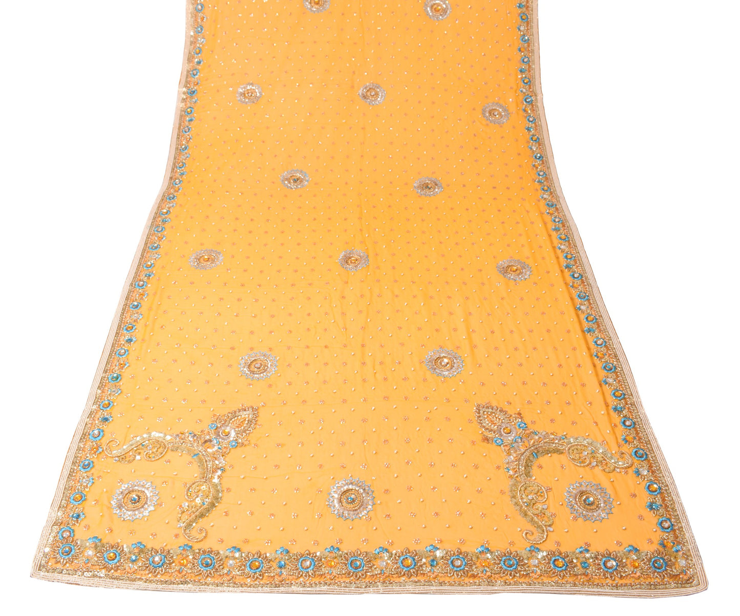 Sushila Vintage Mustard Heavy Dupatta Handwork Pure Georgette Wedding Long Stole