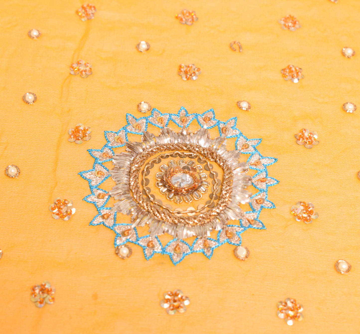 Sushila Vintage Mustard Heavy Dupatta Handwork Pure Georgette Wedding Long Stole