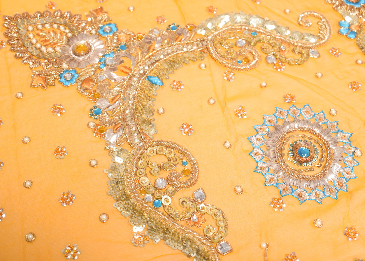 Sushila Vintage Mustard Heavy Dupatta Handwork Pure Georgette Wedding Long Stole